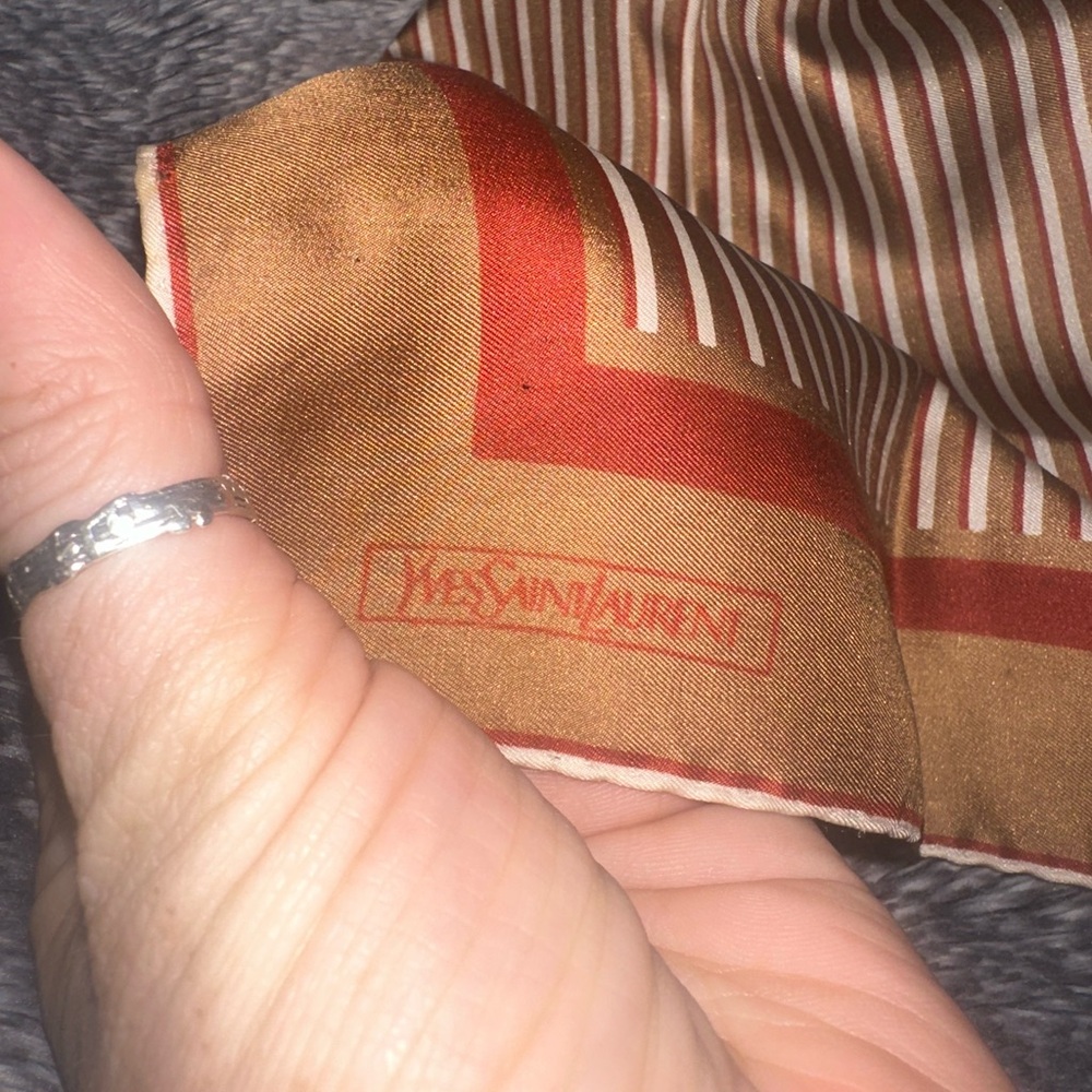 Yves Saint Laurent Men's Gold and Red Silk Scarf - Picture 2 of 10